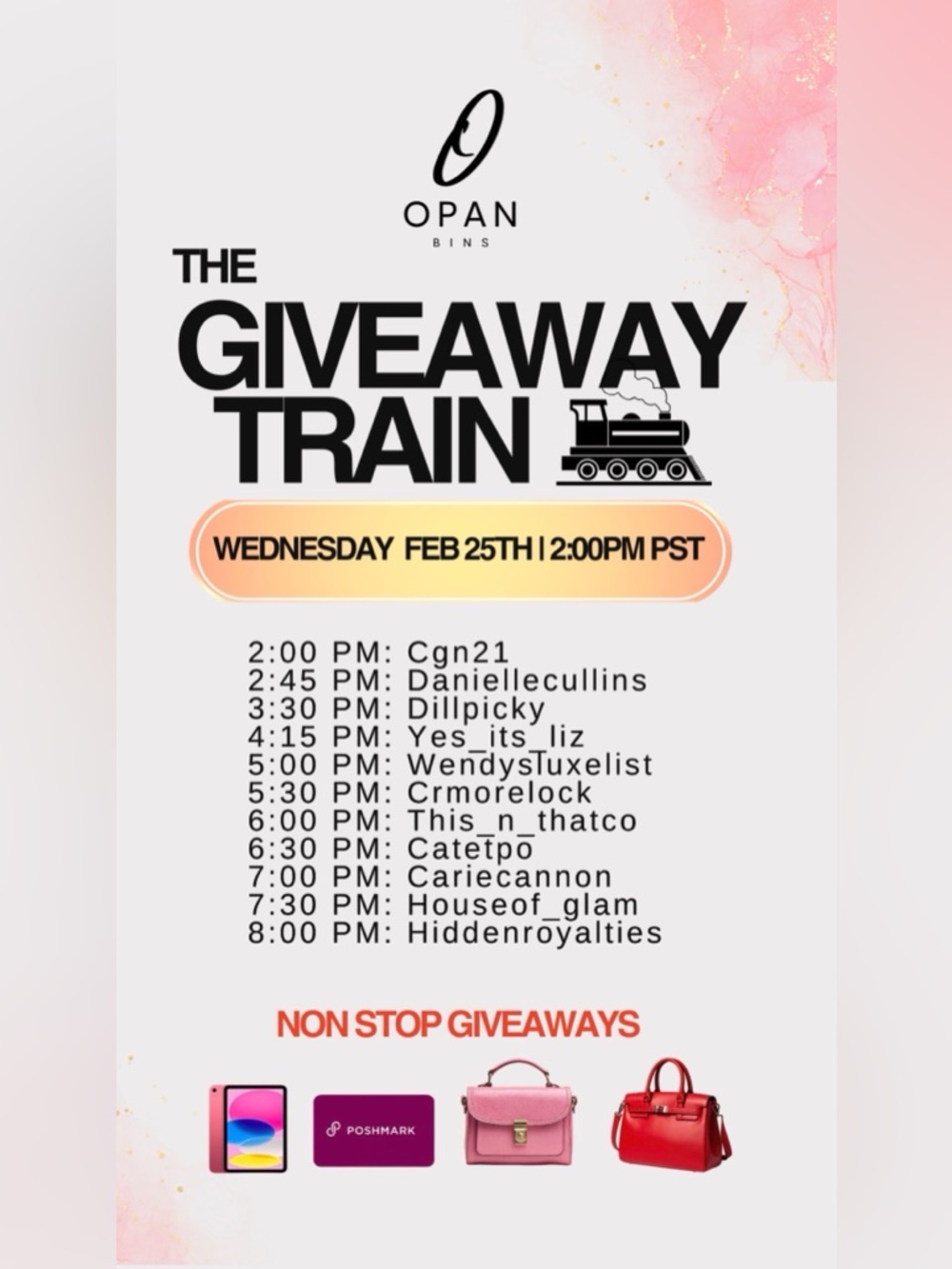 Show Title: Non Stop Givys - Opan Bins Giveaway Train - Picture 2 of 9